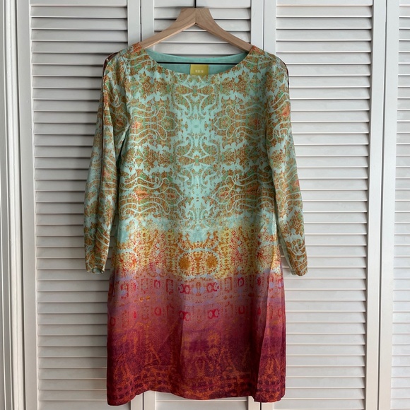 Maeve by Anthropologie | Silk Cleome Ombre Boho Shift Dress size XS - Picture 2 of 8